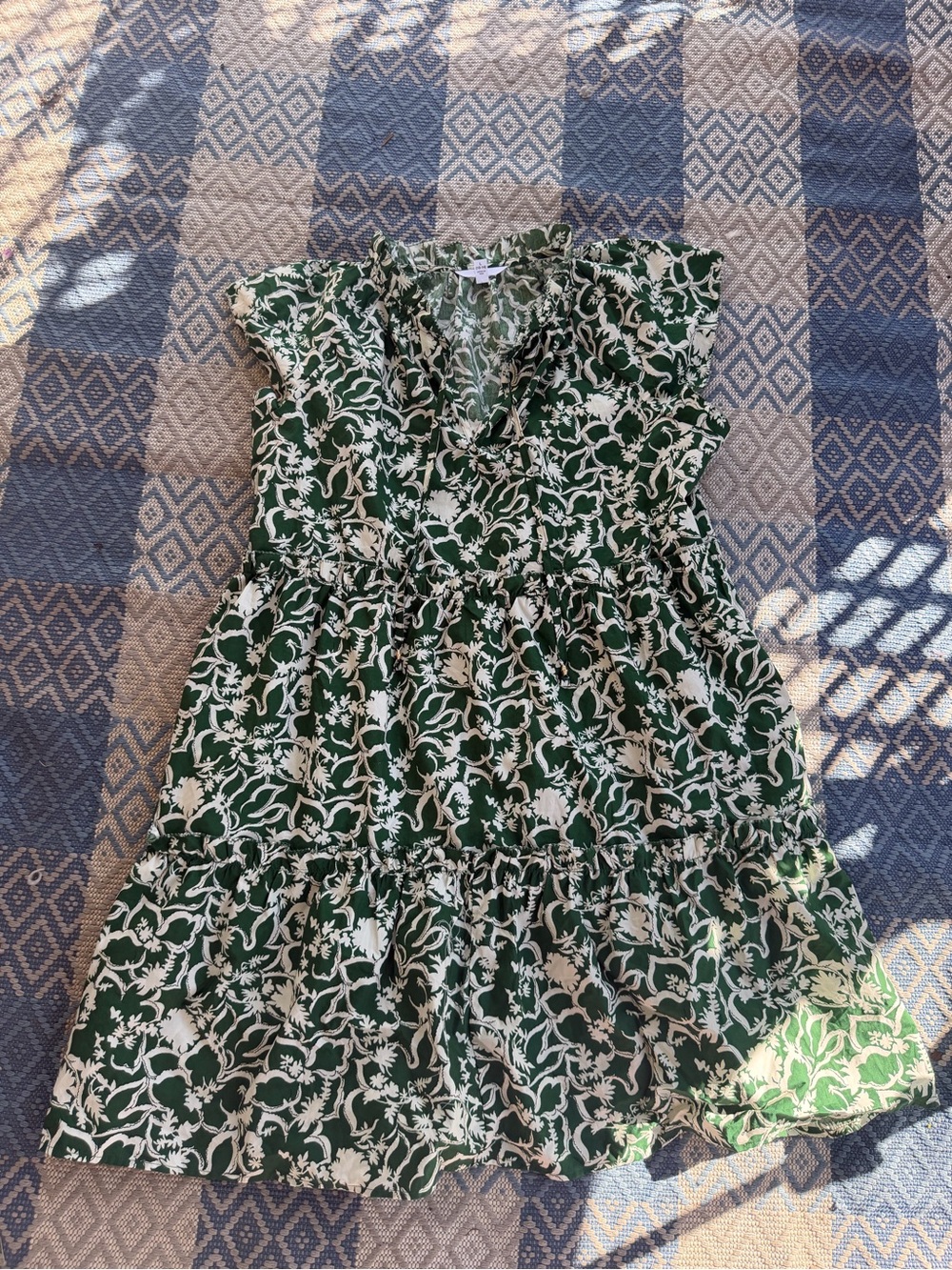 Green and White Floral Tiered Dress